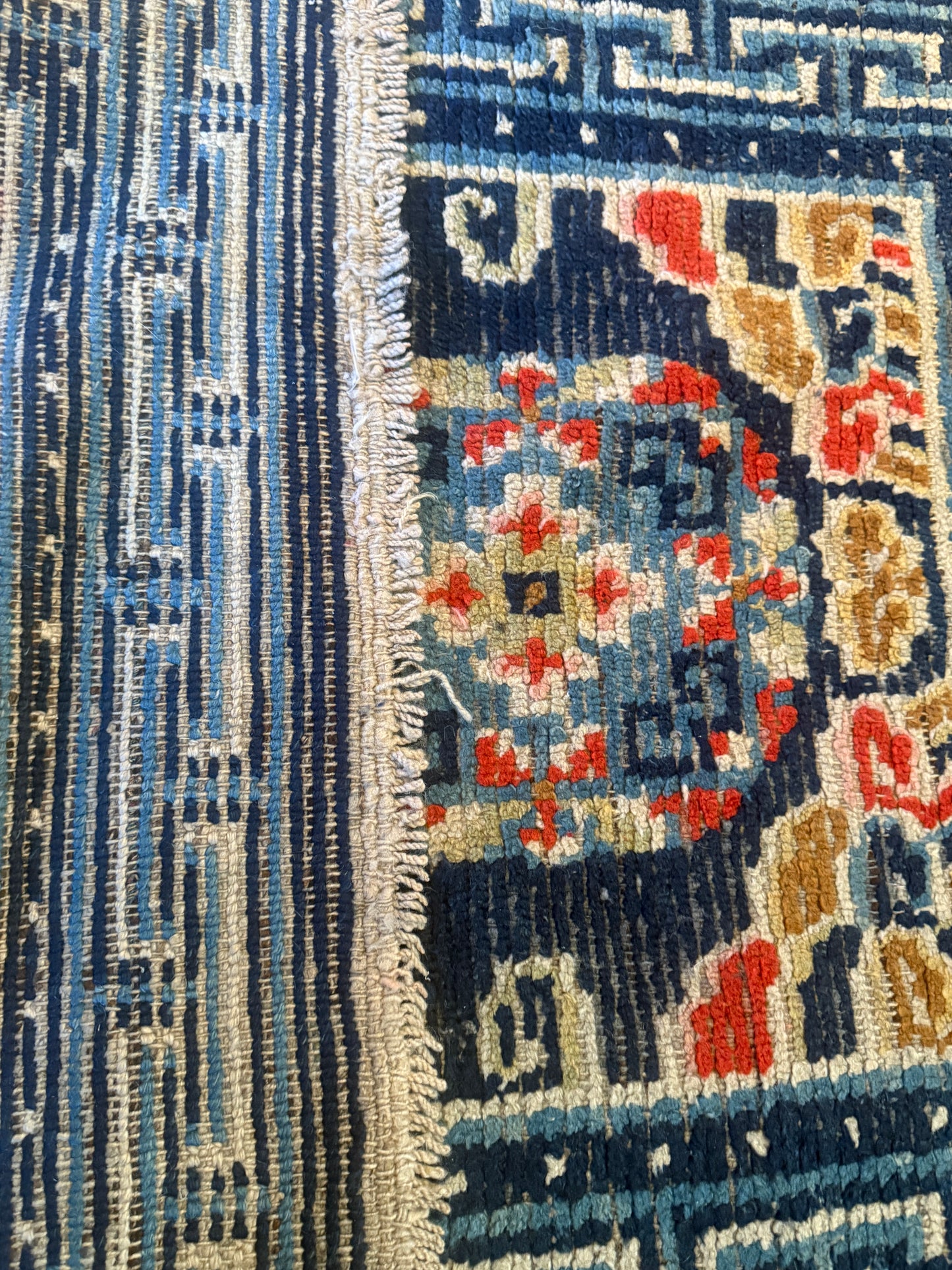Antique 19th Century navy blue Tibetan woolen rug