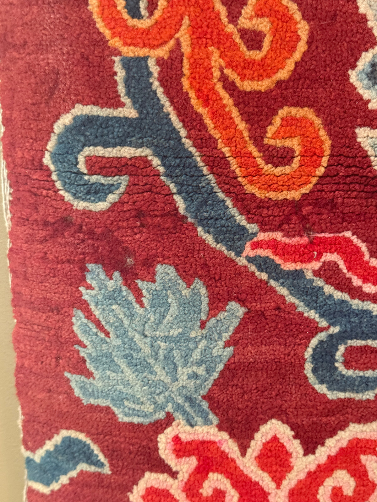An early to mid 20th C., antique Tibetan floral  cushion rug (Copy)