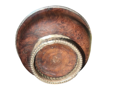 Antique Tibetan Burlwood Silver Mounted Offering Bowl Himalayan Pedestal Cup