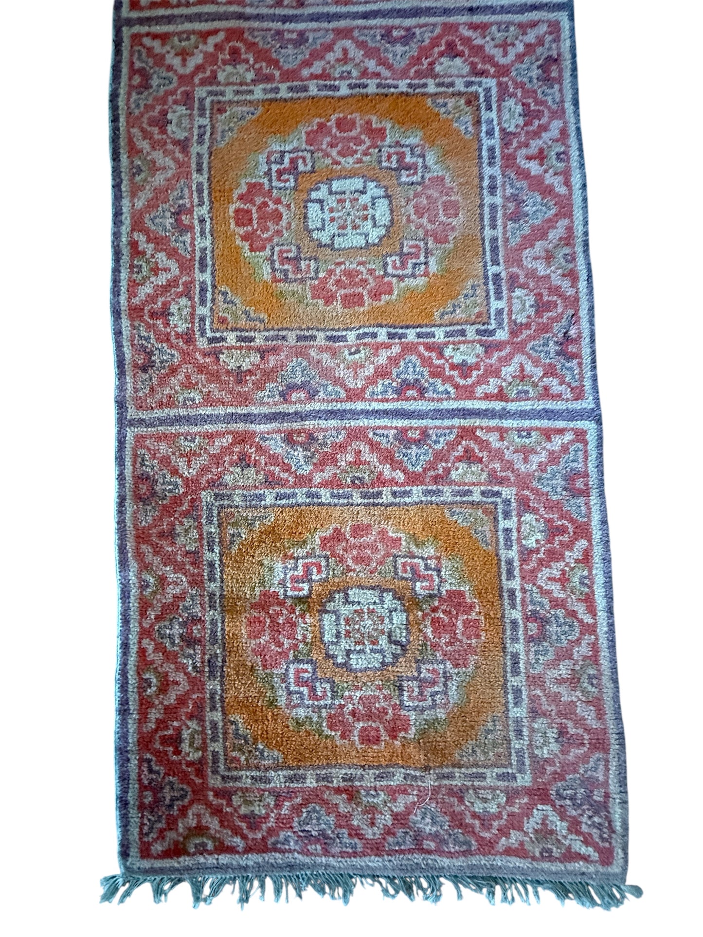 An antique triple seater Tibetan meditation rug