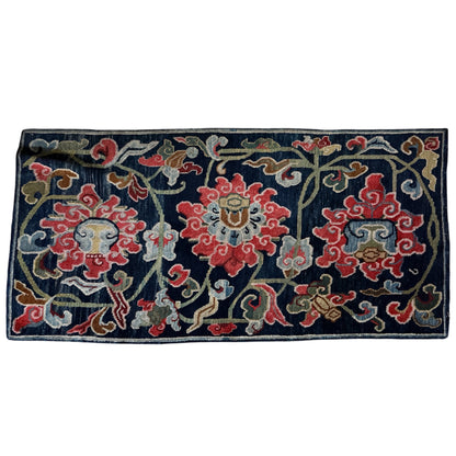 Antique Tibetan Wool Rug c.1900 Floral Himalayan Carpet 5'8" x 2'9