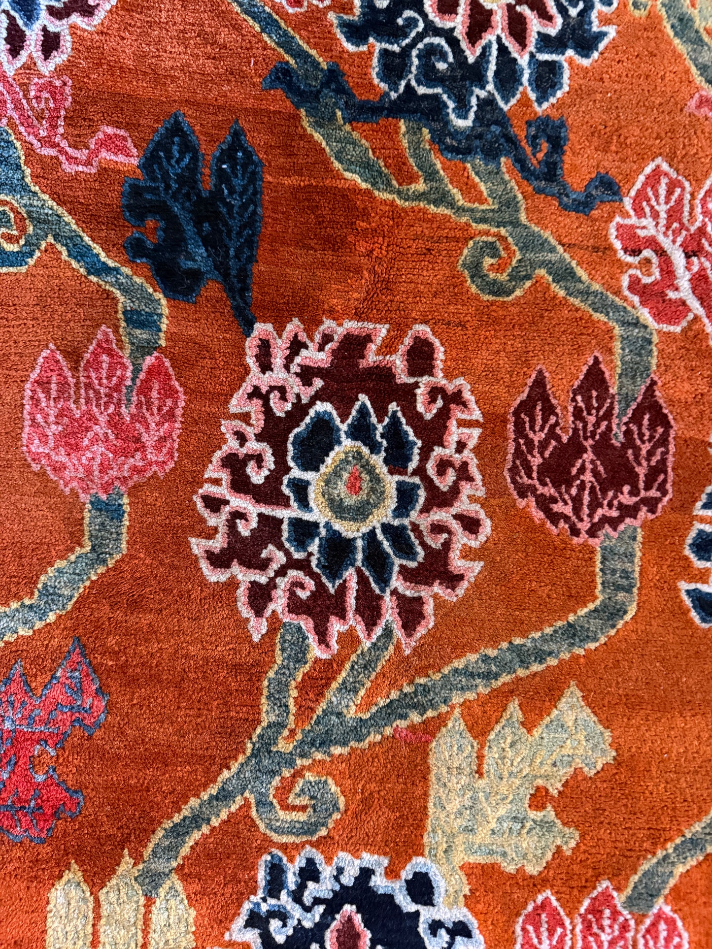 An early 20th C., antique Tibetan floral  cushion rug