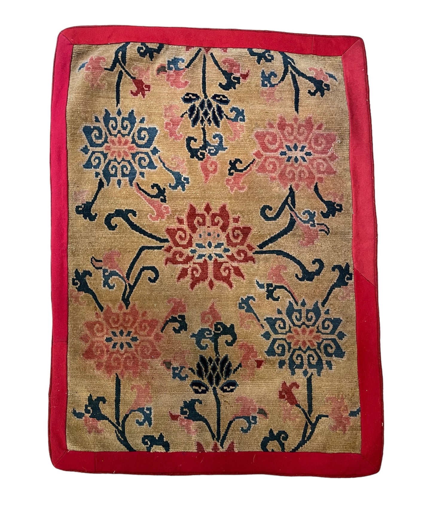 An early 20th C., antique Tibetan floral  cushion rug