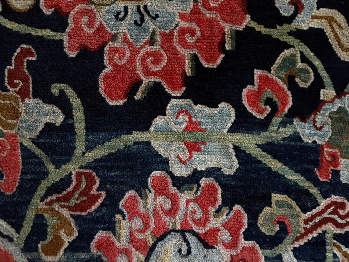 Antique Tibetan Wool Rug c.1900 Floral Himalayan Carpet 5'8" x 2'9