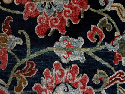 Antique Tibetan Wool Rug c.1900 Floral Himalayan Carpet 5'8" x 2'9