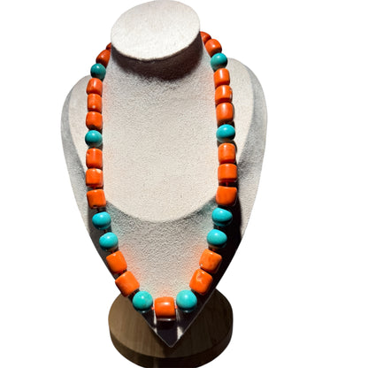 A coral and turquoise bead necklace