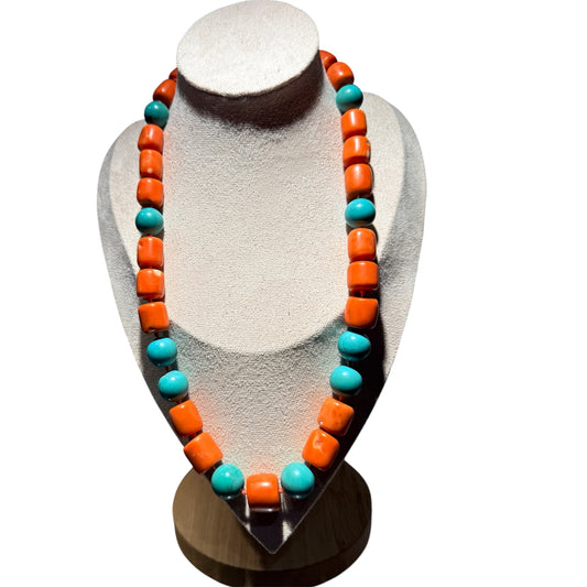 A coral and turquoise bead necklace