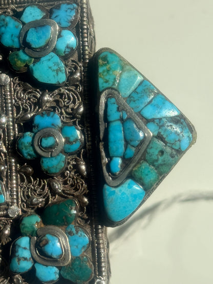 Antique Tibetan silver and turquoise ghau
