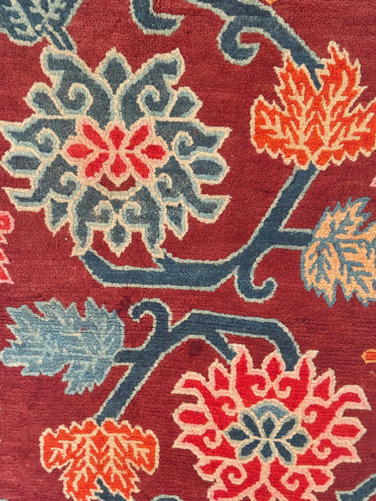 An early to mid 20th C., antique Tibetan floral  cushion rug (Copy)