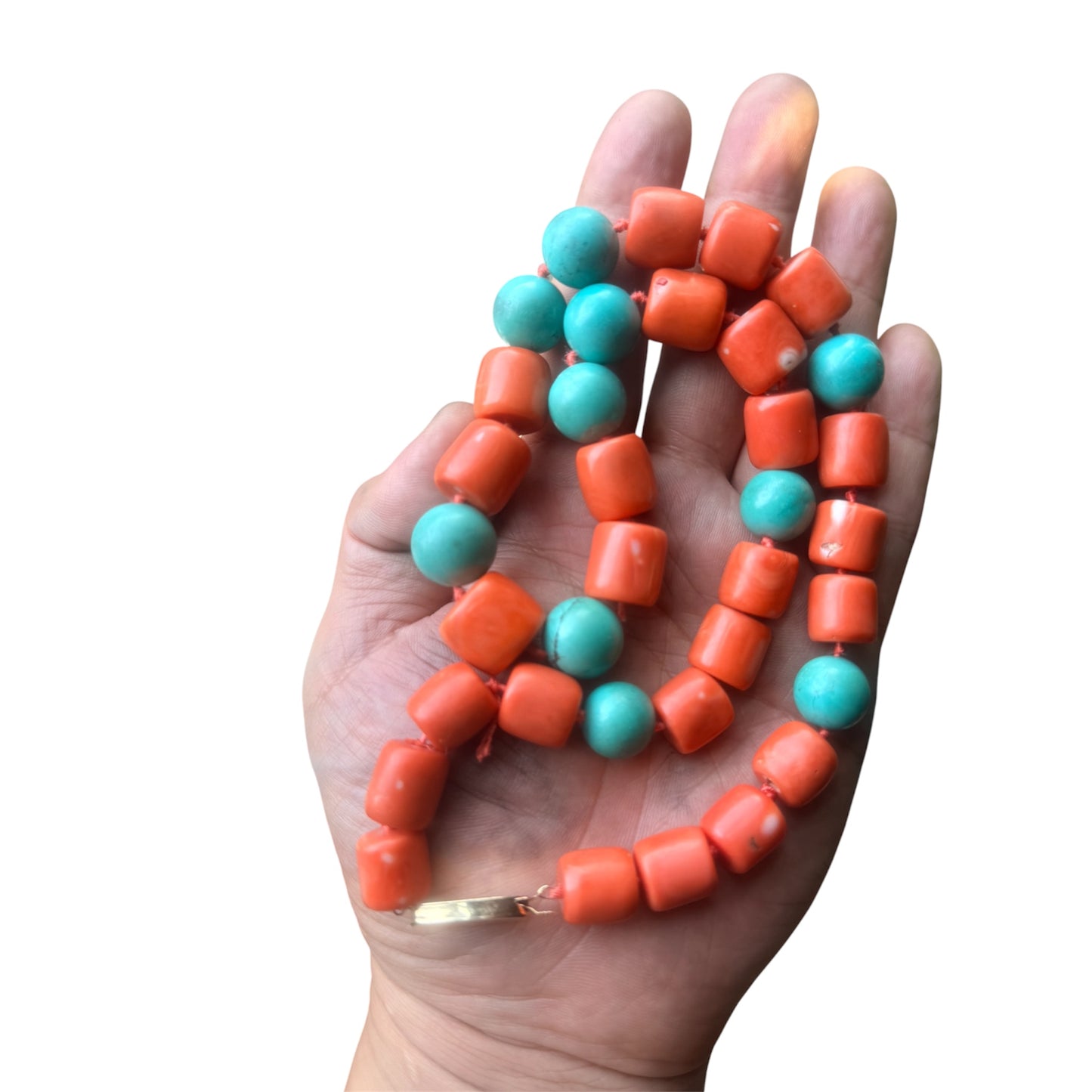 A coral and turquoise bead necklace