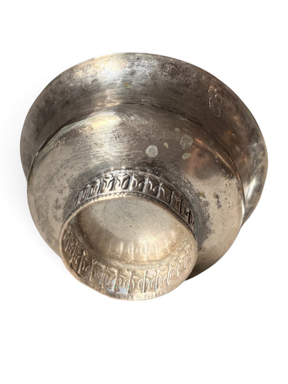 Antique Tibetan Solid Silver Offering Bowl Himalayan Pedestal Bowl