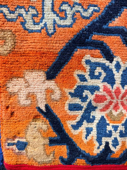 Antique Tibetan lotus meditation rug