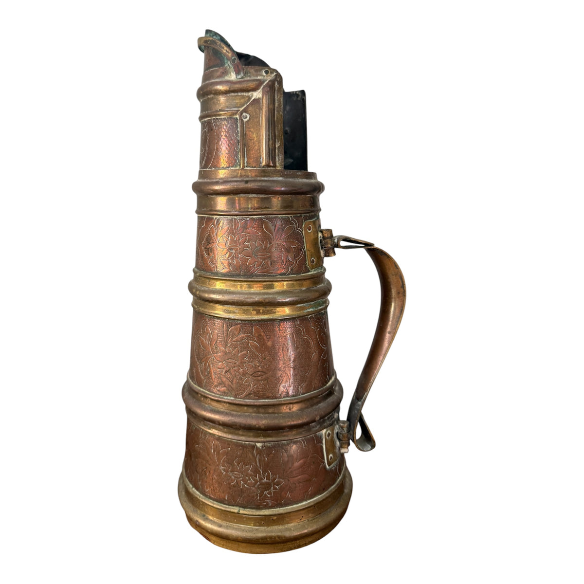 Antique Tibetan Copper Brass Powder Flask Engraved Himalayan Accessory