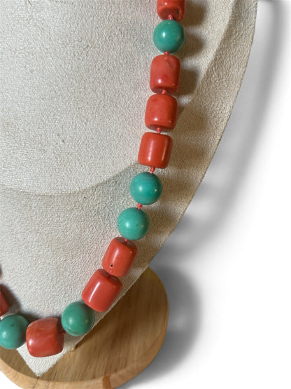 A coral and turquoise bead necklace