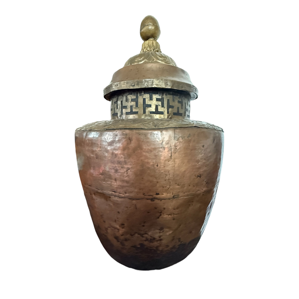 Large Antique Tibetan Copper Brass Water Storage Vessel Ritual Jar 42"
