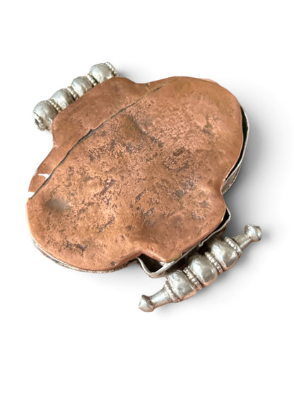 Antique Tibetan Silver Ghau Pendant with Turquoise Accent and Brass Back Cover