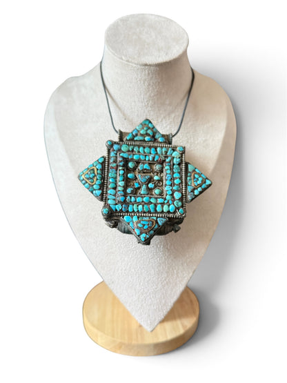 Antique Tibetan silver and turquoise ghau