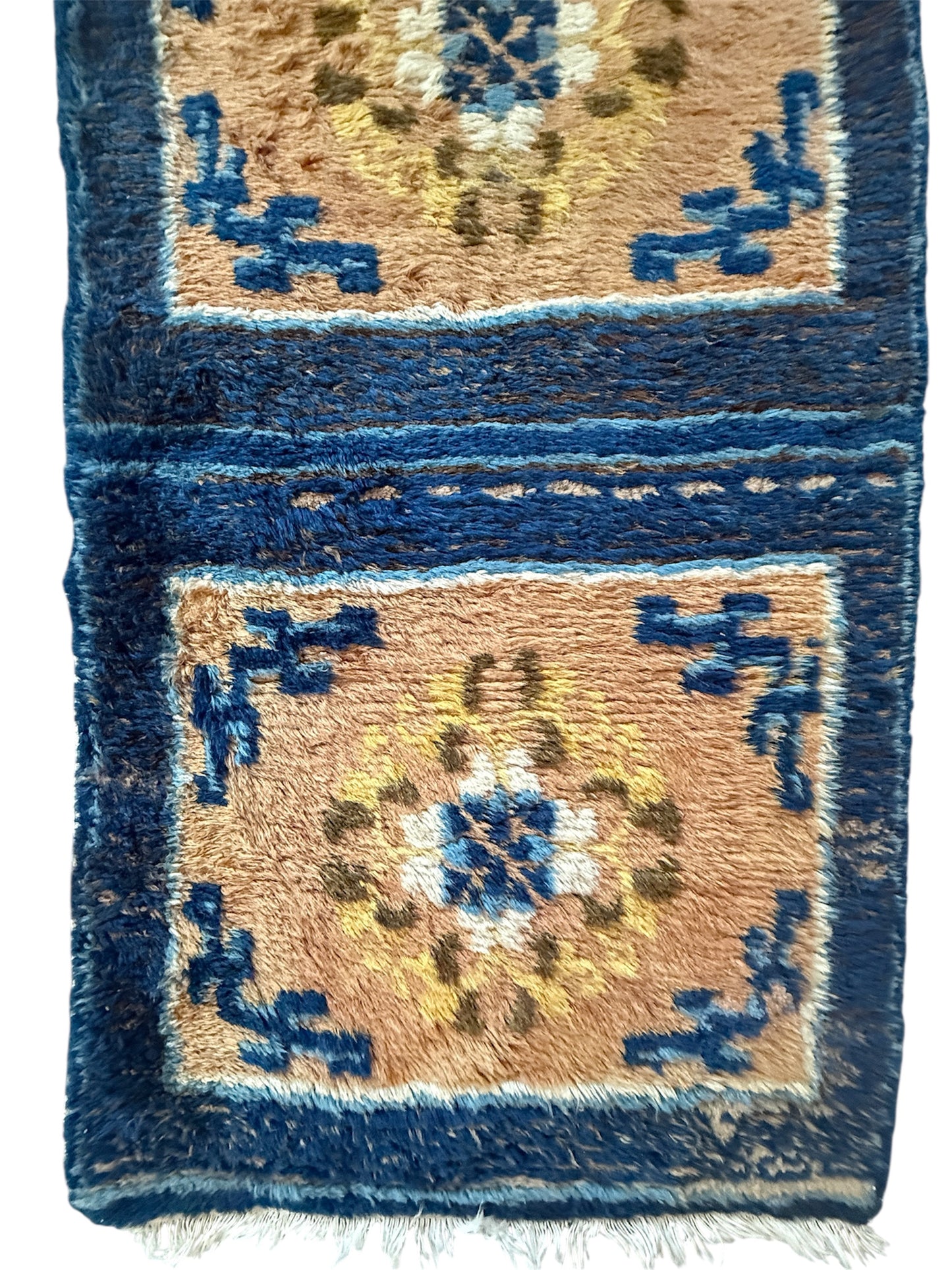 An antique triple seater Tibetan meditation rug