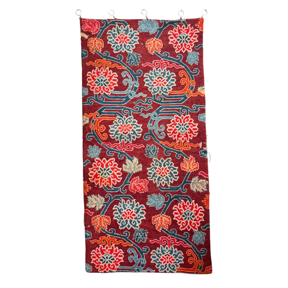 An early to mid 20th C., antique Tibetan floral  cushion rug (Copy)