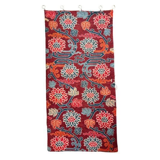 An early to mid 20th C., antique Tibetan floral  cushion rug