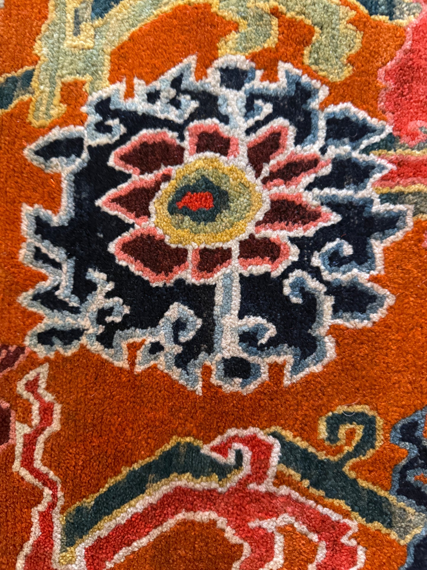 An early 20th C., antique Tibetan floral  cushion rug