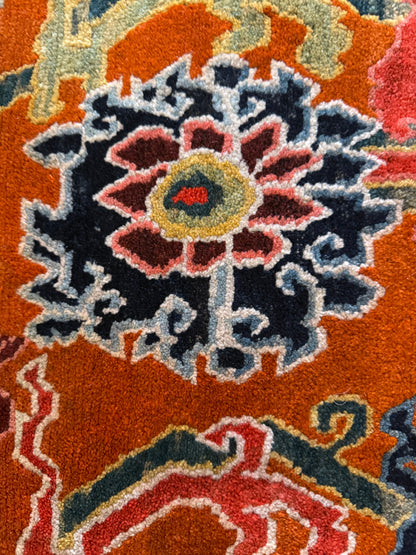 An early 20th C., antique Tibetan floral  cushion rug