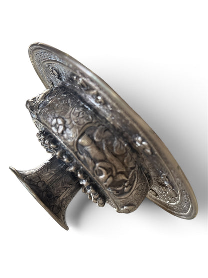 Antique Tibetan Silver Ritual Cup Lid | Dragon & Phoenix Motif | Himalayan Buddhist Art (LID ONLY, CUP NOT INCLUDED)