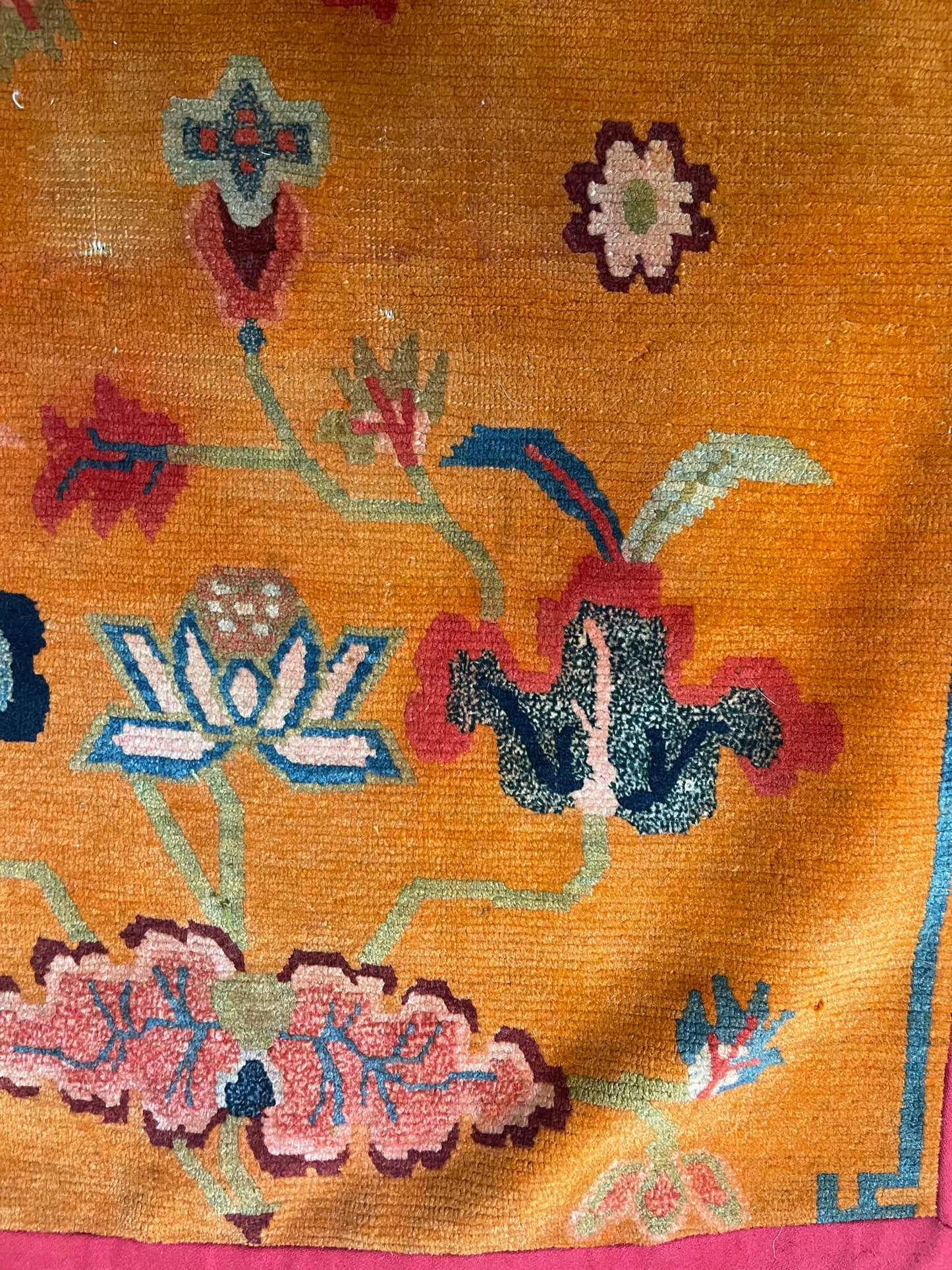 An early 20th C., antique Tibetan floral  cushion rug