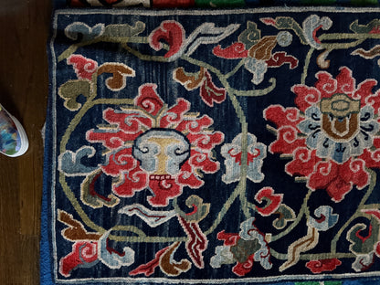 Antique Tibetan Wool Rug c.1900 Floral Himalayan Carpet 5'8" x 2'9