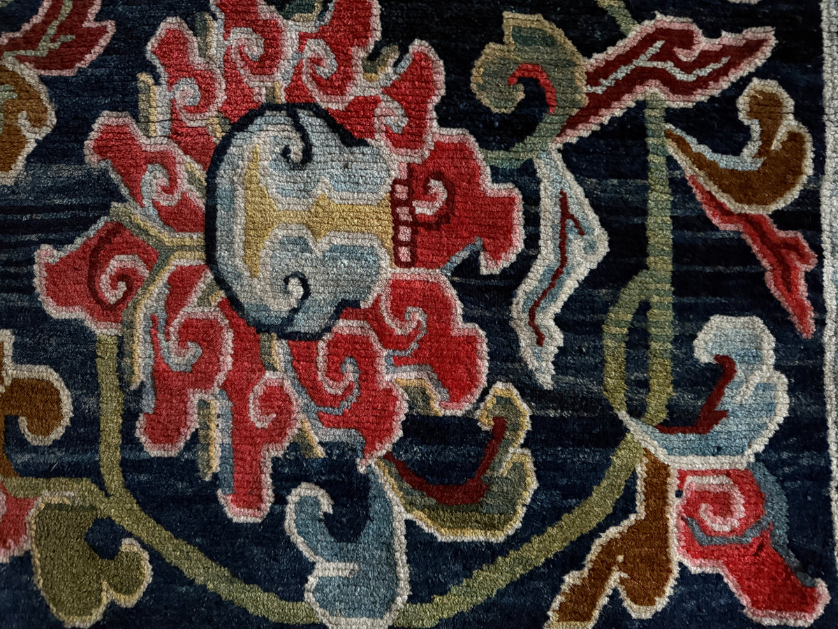 Antique Tibetan Wool Rug c.1900 Floral Himalayan Carpet 5'8" x 2'9
