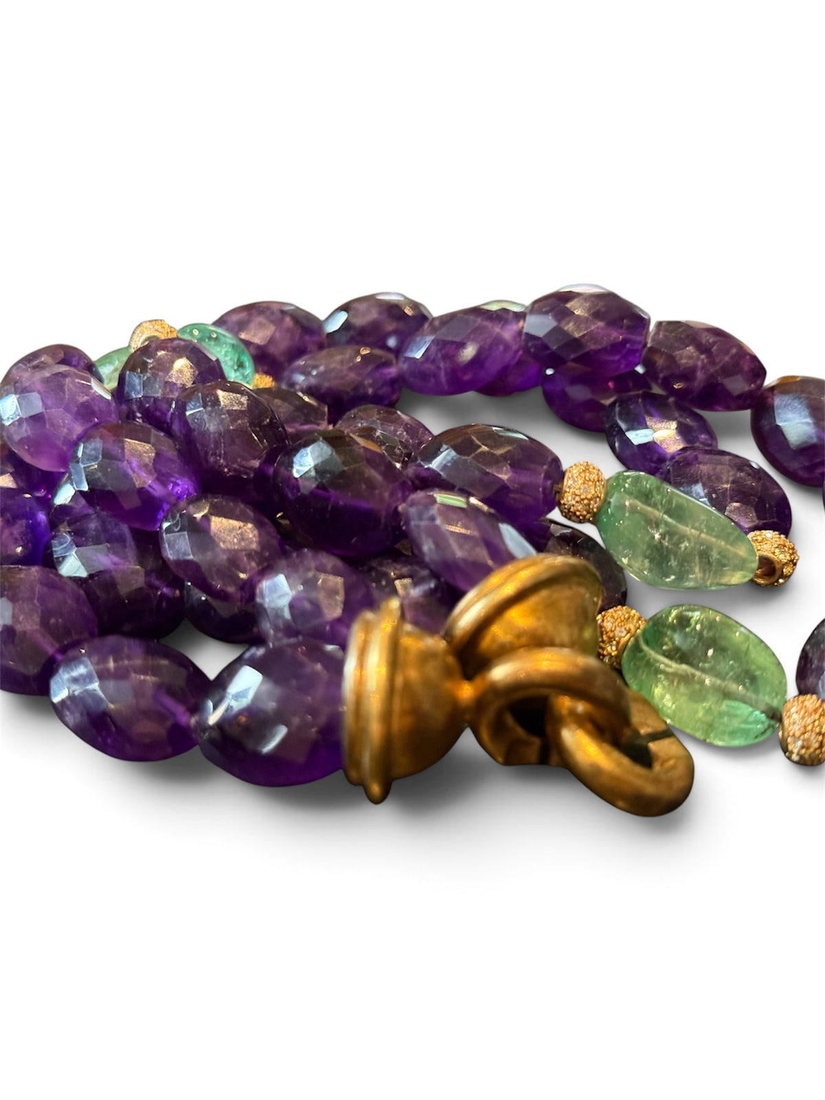 methyst & Green Quartz Double Strand Necklace with Crystal Pavé Rondelles, 19" Statement Jewelry