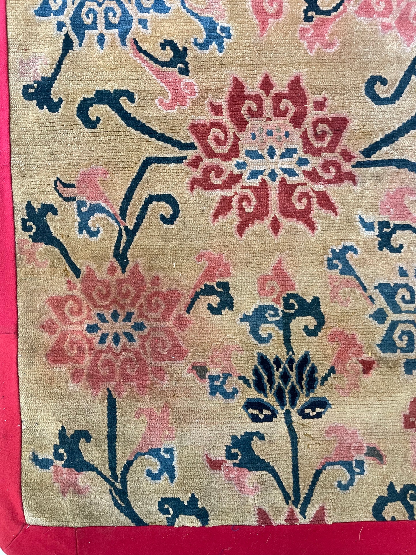 An early 20th C., antique Tibetan floral  cushion rug