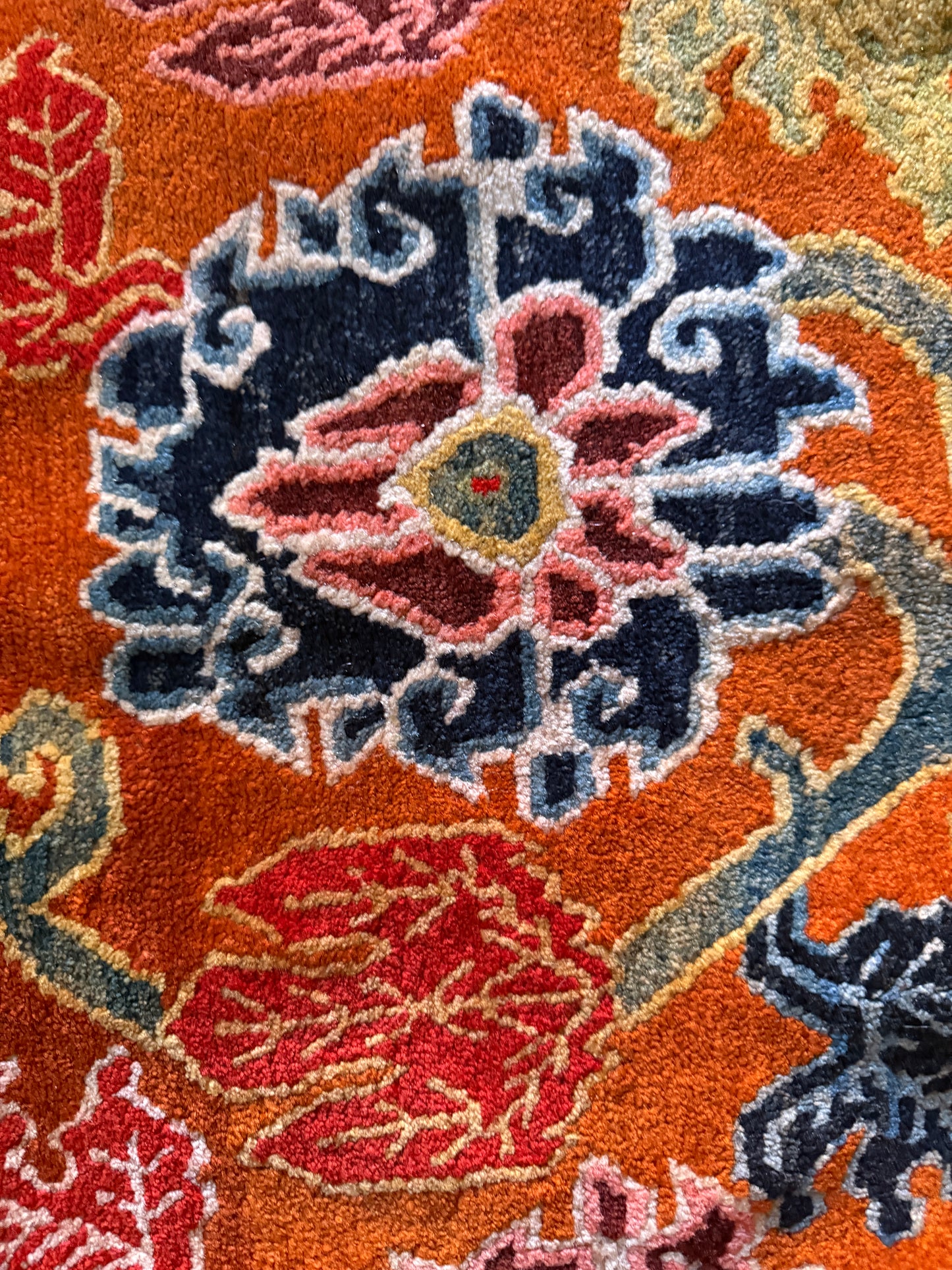 An early 20th C., antique Tibetan floral  cushion rug