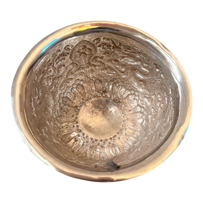 Antique silver and gilded silver carved dragon bowl