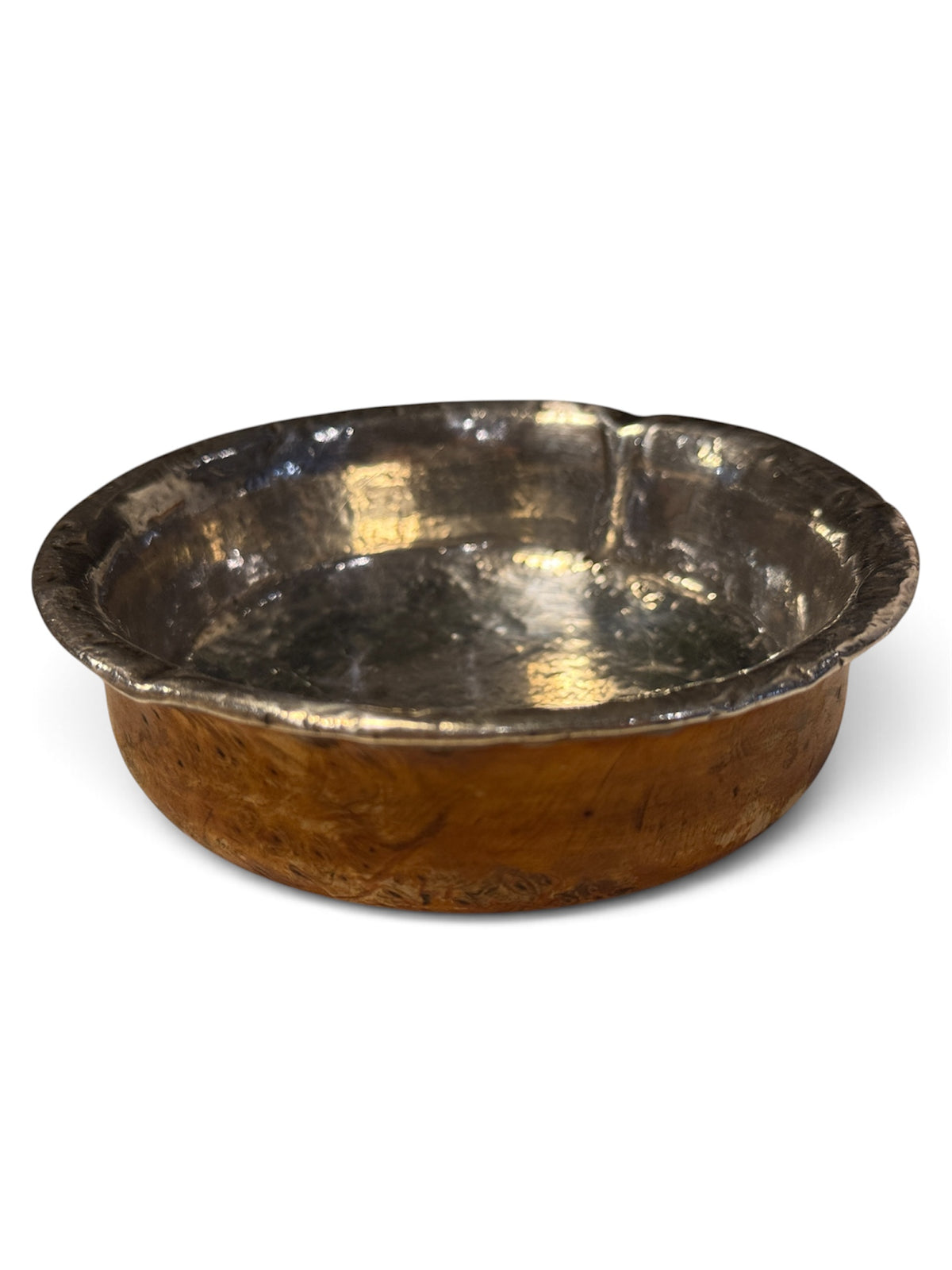 Antique Tibetan Burlwood Silver Mounted Offering Bowl Himalayan Cup