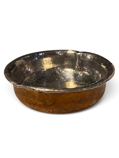 Antique Tibetan Burlwood Silver Mounted Offering Bowl Himalayan Cup