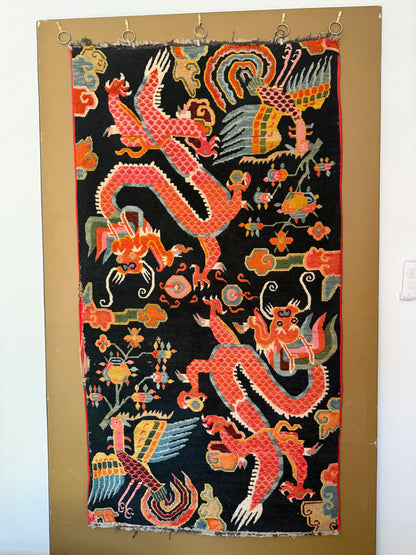 Early 20th C., antique Tibetan dragon rug