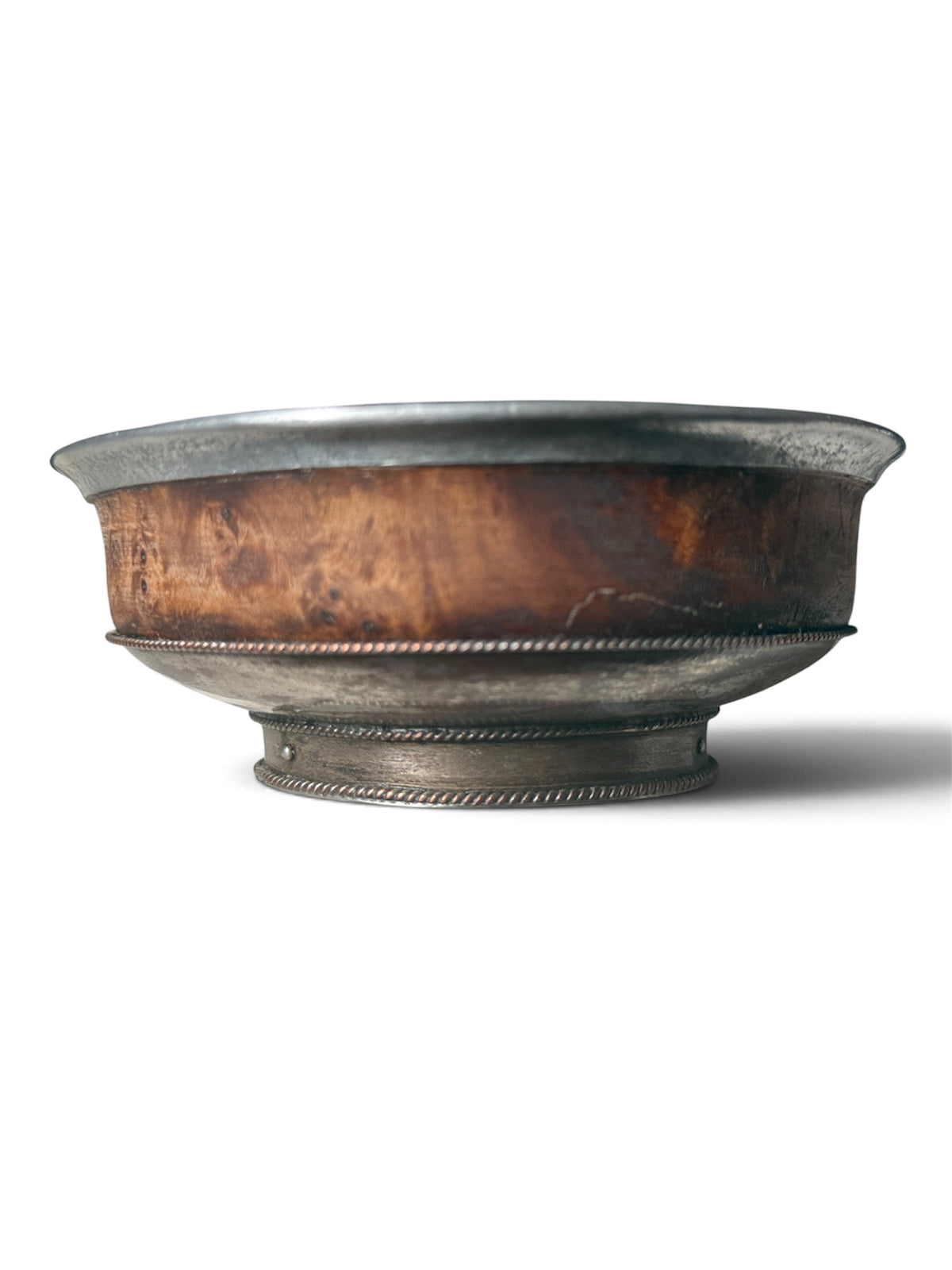 Antique Tibetan Burlwood and Silver Bowl