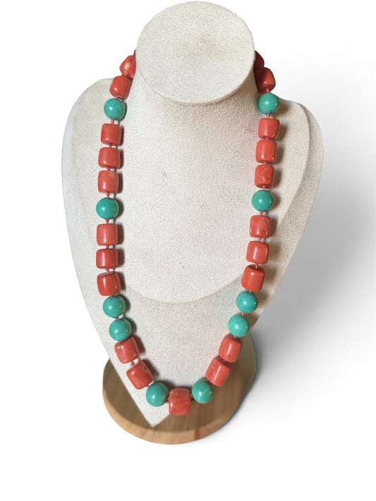 A coral and turquoise bead necklace