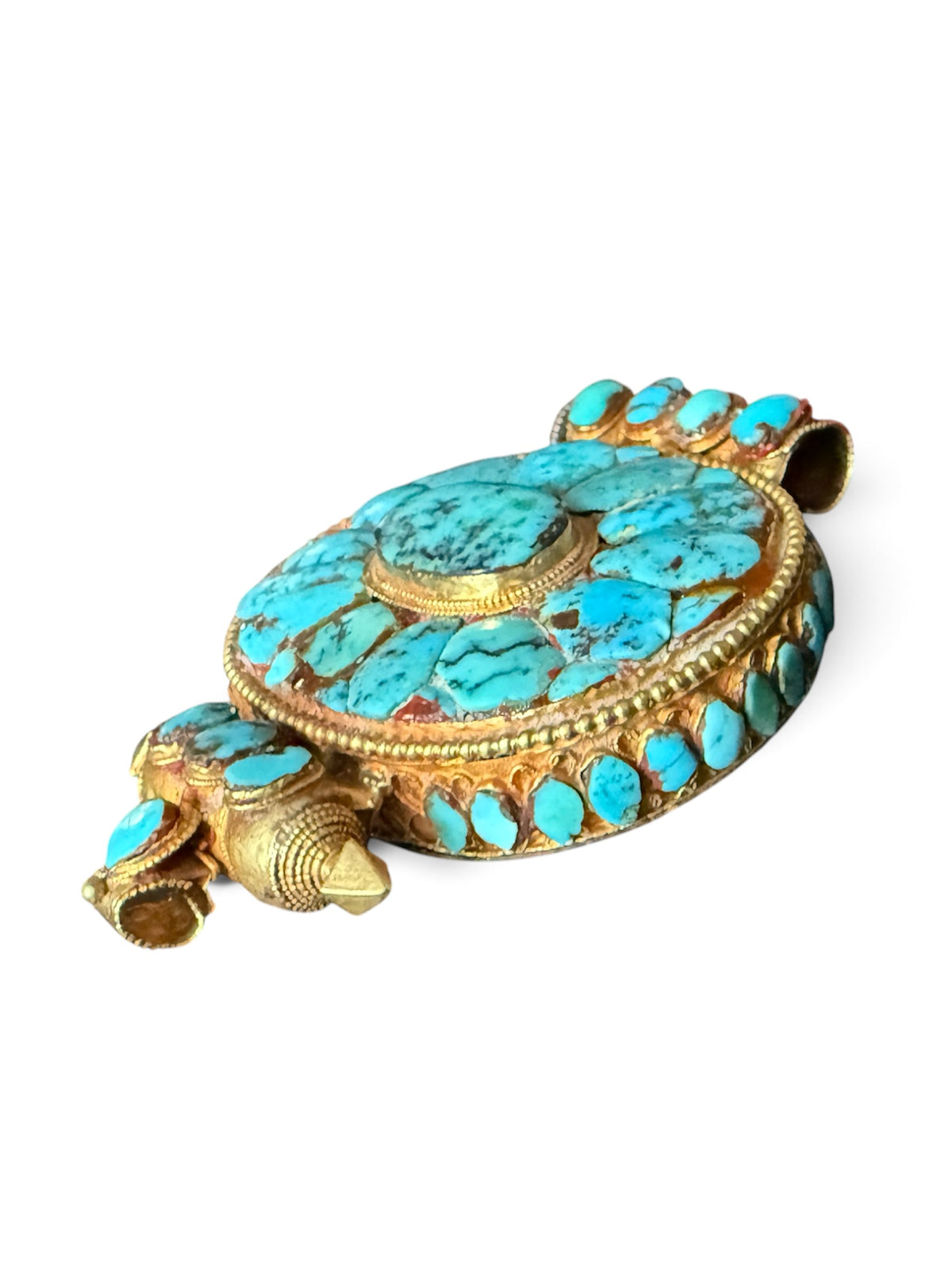 Antique Tibetan turquoise and gold ghau