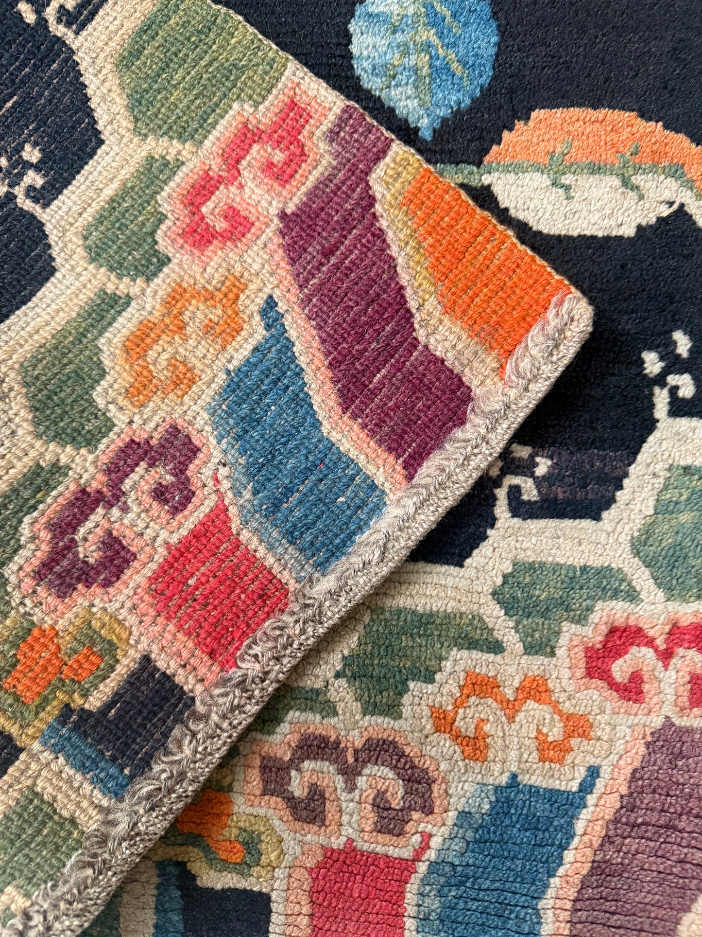 An early 20th C., antique Tibetan floral  rug