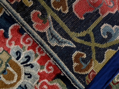 Antique Tibetan Wool Rug c.1900 Floral Himalayan Carpet 5'8" x 2'9