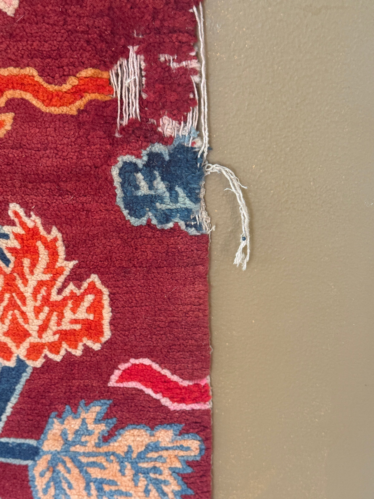 An early to mid 20th C., antique Tibetan floral  cushion rug (Copy)
