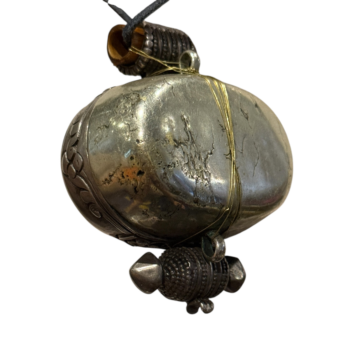 Antique Tibetan Silver Ghau Pendant with Old Coral Cabochon | Himalayan Buddhist Amulet