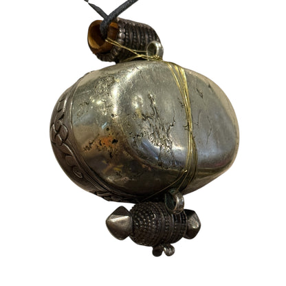 Antique Tibetan Silver Ghau Pendant with Old Coral Cabochon | Himalayan Buddhist Amulet
