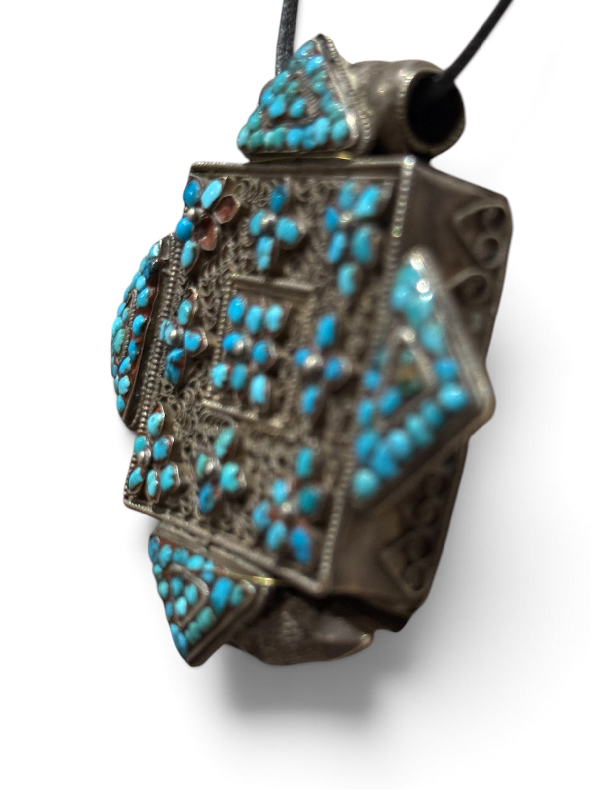 Antique Tibetan Silver Ghau with Turquoise Decoration and Silver Back Cover