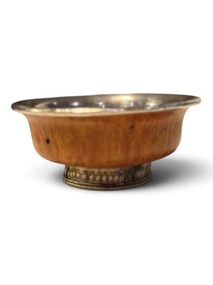 Antique Tibetan Burlwood Silver Mounted Offering Bowl Himalayan Cup 4"