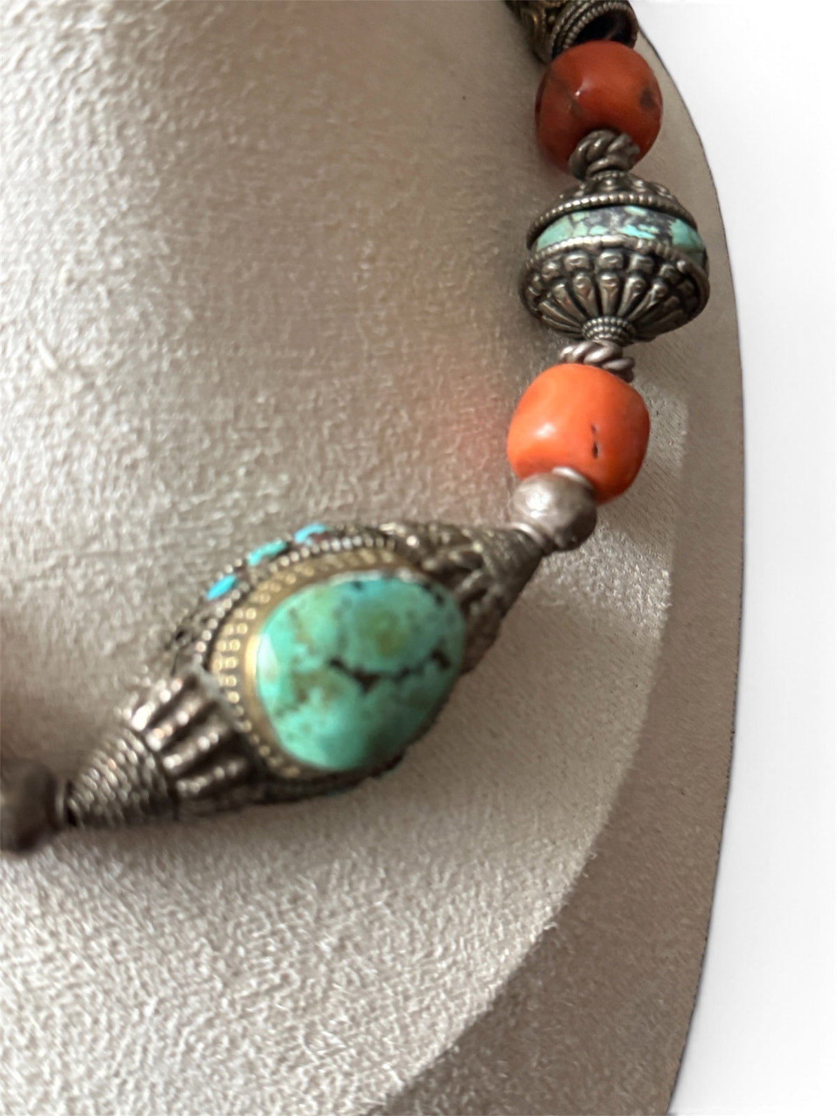Antique Tibetan Necklace with Turquoise Hair Bead Pendant