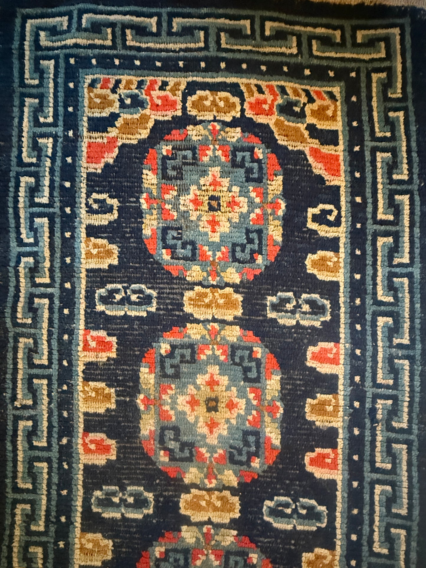 Antique 19th Century navy blue Tibetan woolen rug