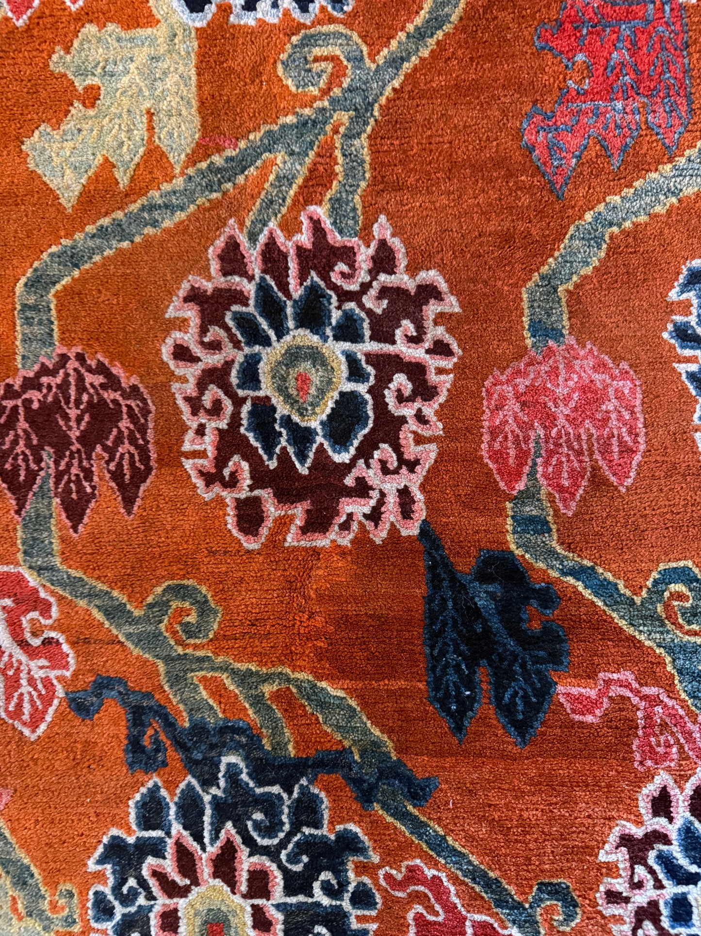 An early 20th C., antique Tibetan floral  cushion rug